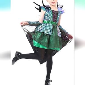 Girls Green/Purple Embellished Dragon Costume Tulle Dress Halloween Party
